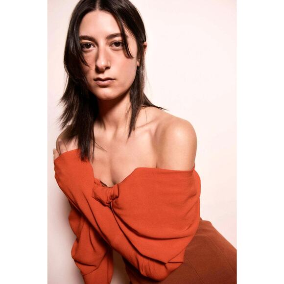 $725 BIANCA SPENDER RUNWAY Brick Red Crepe Dress – Size 2 Small - Picture 8 of 15